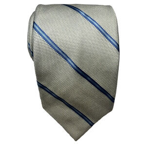 Liana Lee Mens Sevenfold Silk Necktie Diagonal Striped Blueish Grey Blue Tie